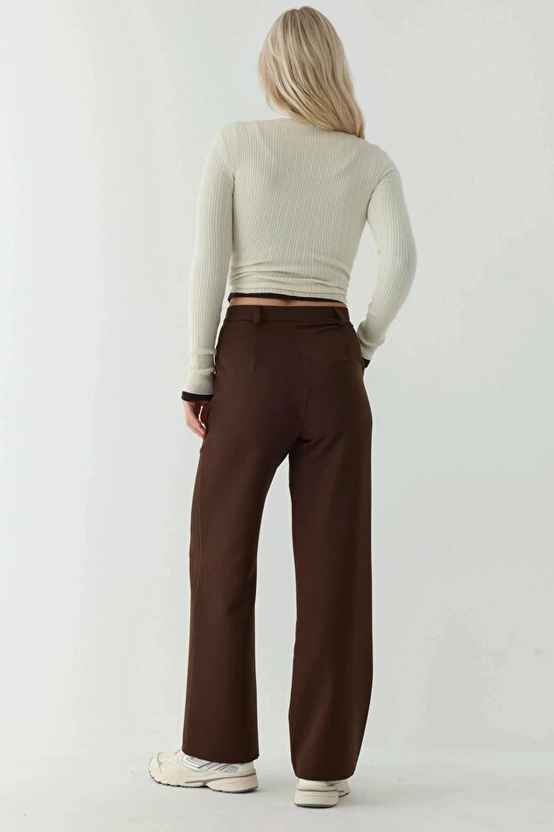 Geniş Paça Pileli Rahat Pantolon - 3