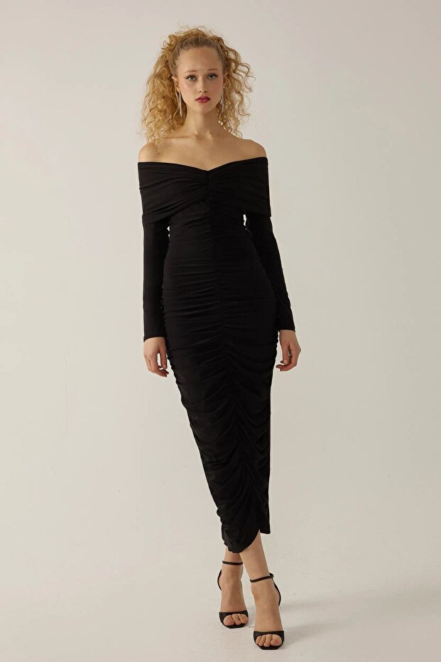 Φόρεμα Off Shoulder Bodycon Maxi Drapeli - 2