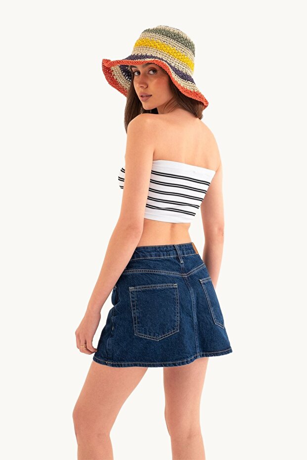 Στράπλες ριγέ Crop Top - 2