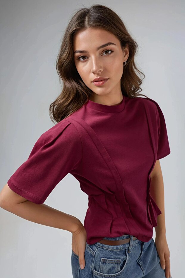 Fitted Bisiklet Yaka Tişört - 4