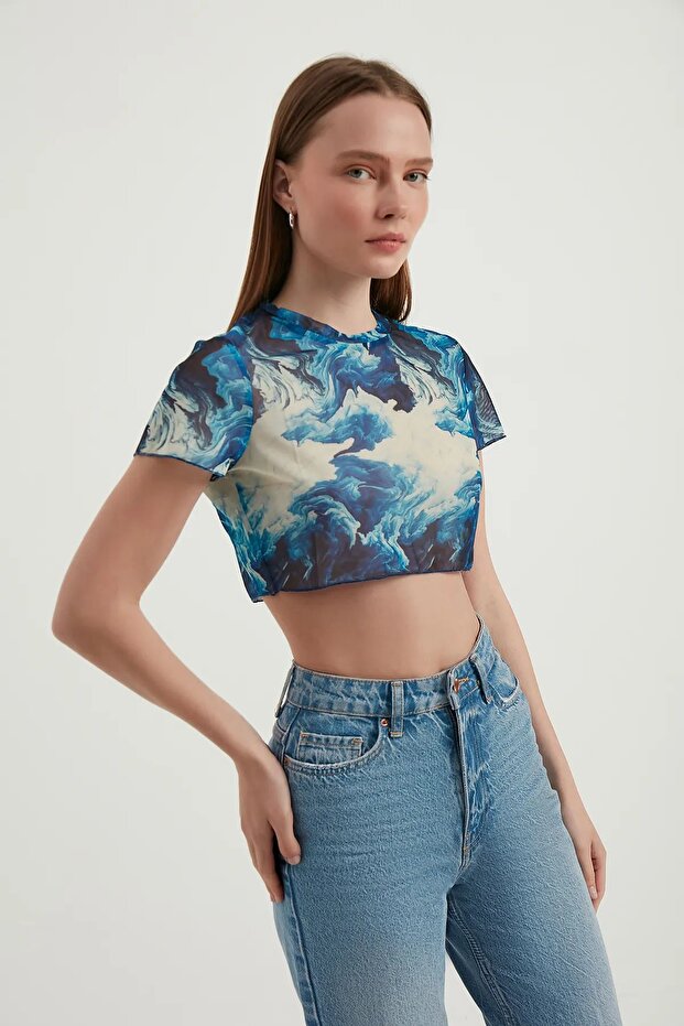 Soyut Tül Crop Top - 3