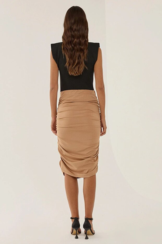 Büzgülü Midi Etek - 5