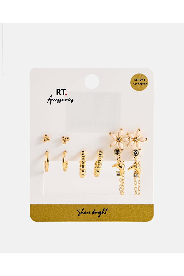 Women Gold Embellished Studs (6 Pairs)