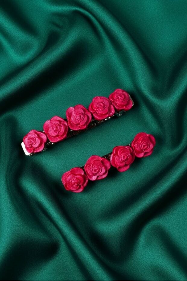 - Hülya 6683 3413 Handmade Rose Patterned Polymer Clay Set of 2 Clip-On Hair Clips / 8 cm - 6 cm
