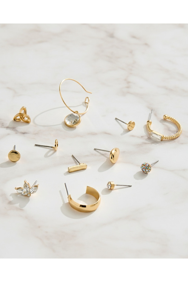 Women Gold Embellished Earrings Set (12 Piece)