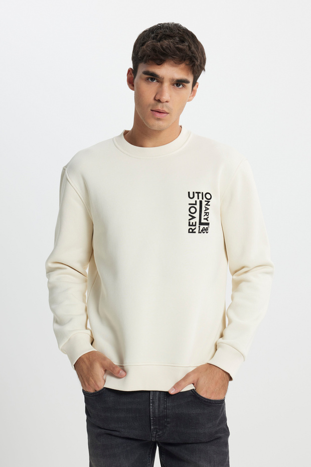 Ecru Men's T-Shirt - Crew Neck, Regular Fit L 242166104