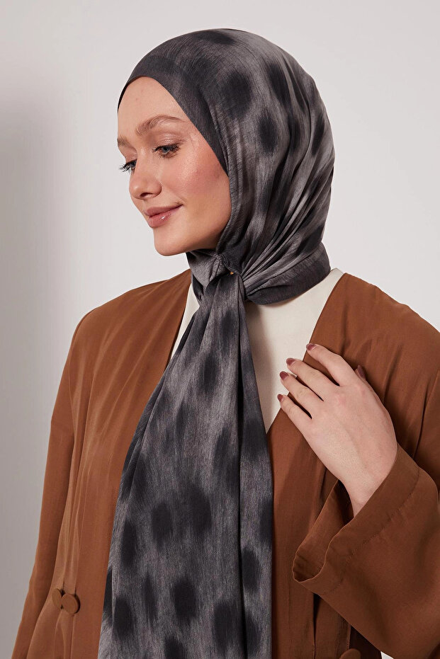 شال حريري منقوش - لون أنثراسيت ليلي - 3