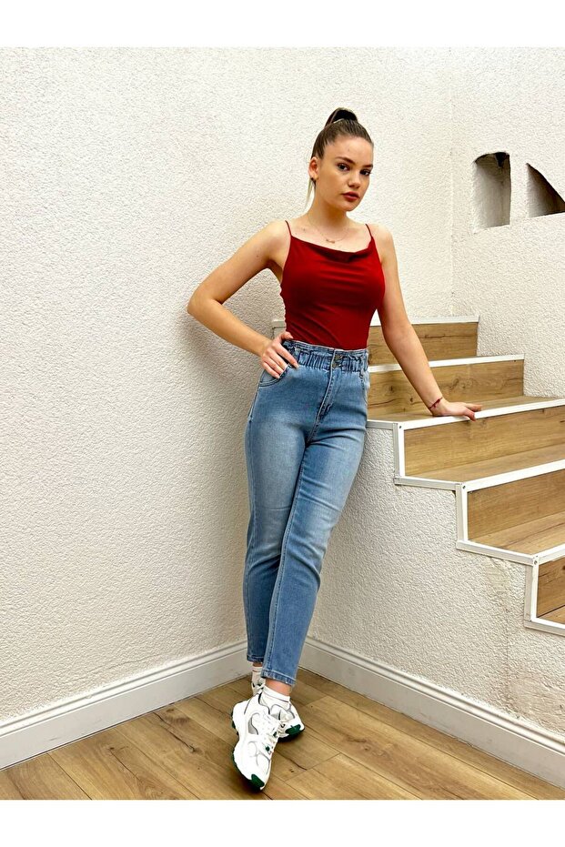 Bel Elastic Boyfreind Pants Stretch Fabric
