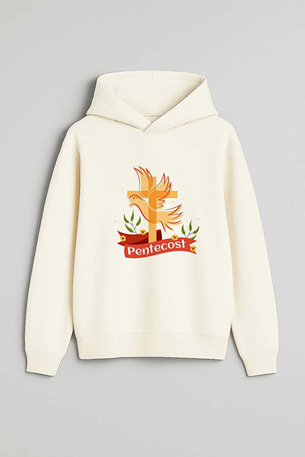 Hamsin Yortusu Pentecost Printed Ecru Children's Hooded Sweatshirt