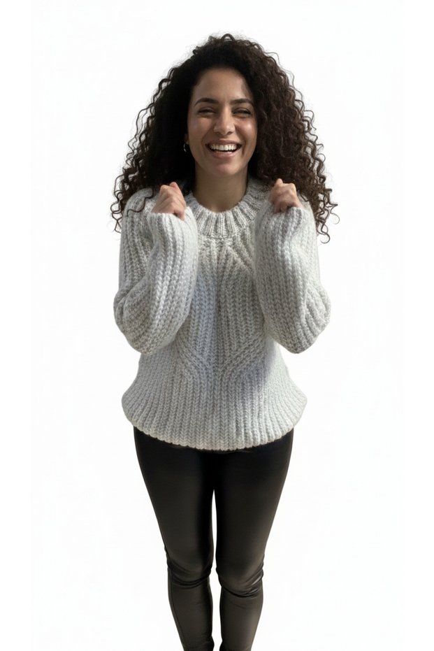 Crew Neck Skirt and Cuffed Sleeves Extra Soft Knitwear Women's Sweater
