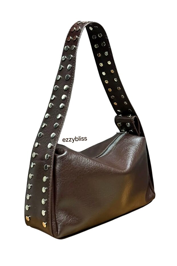Ezzybliss Women's Bitter Brown Medium Size Trok Detailed Studded Soft Leather Casual Handbag Shoulder Bag