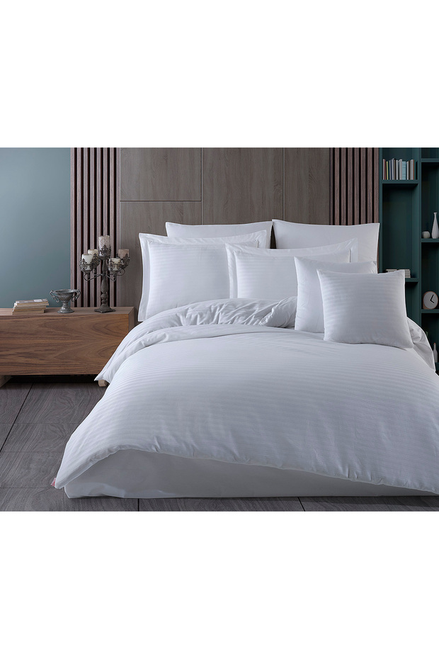 Stripe Comforter Set King Size 6 Pieces - White