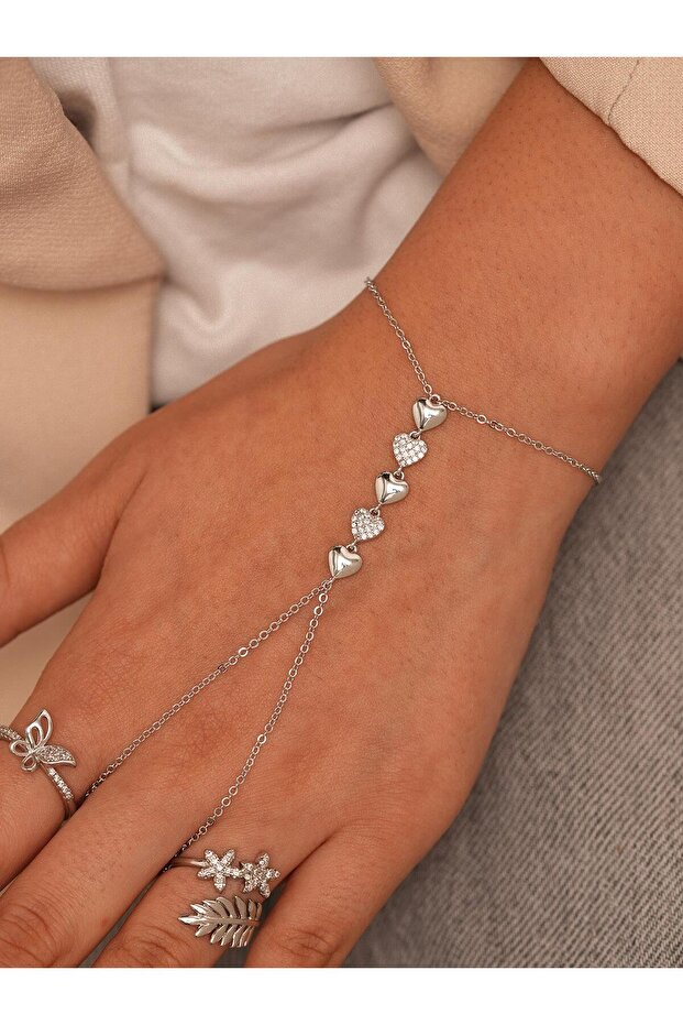 Zircon stone heart model silver, gray color steel peacock
