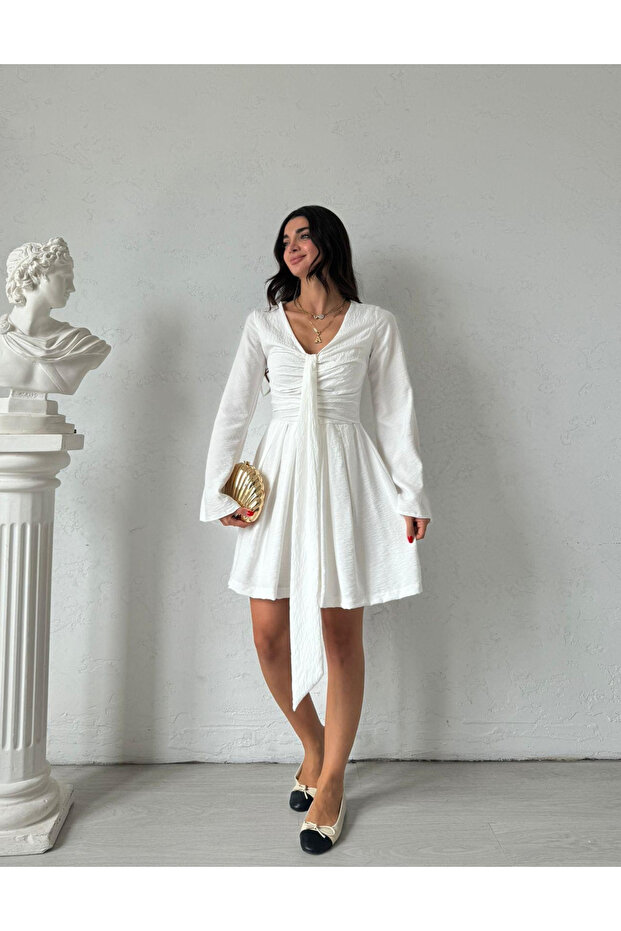 White Flare Sleeve Mini Dress - 241040