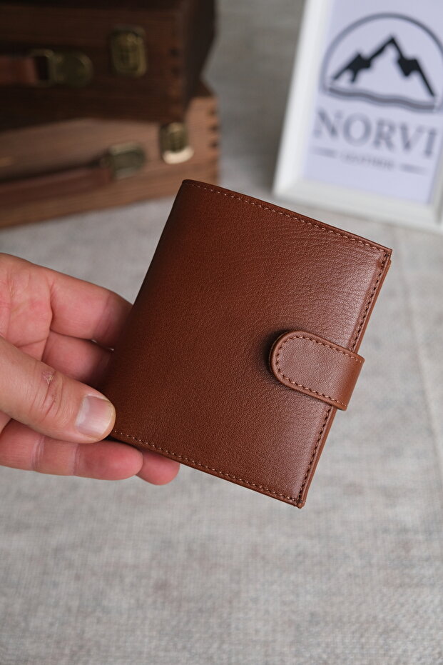 Genuine Leather Wallet with Snap Fastener Zipper and Coin Compartment 1294