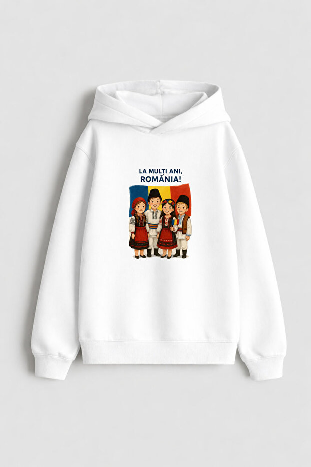 Romania Children's Day Printed White Children's Hooded Sweatshirt