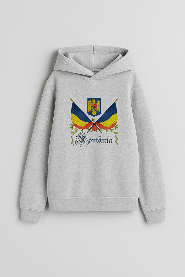 Romania Romanian Flag Printed Gray Children's Hooded Sweatshirt