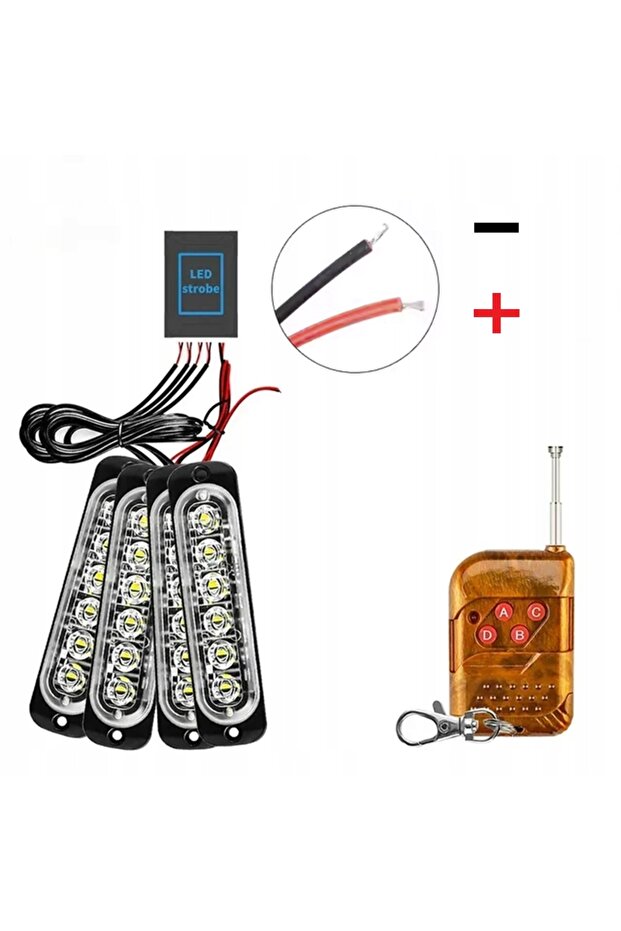 4x LED ORANGE FLASH WARNING LAMP REMOTE CONTROL STROBE PROGRAMS - 10