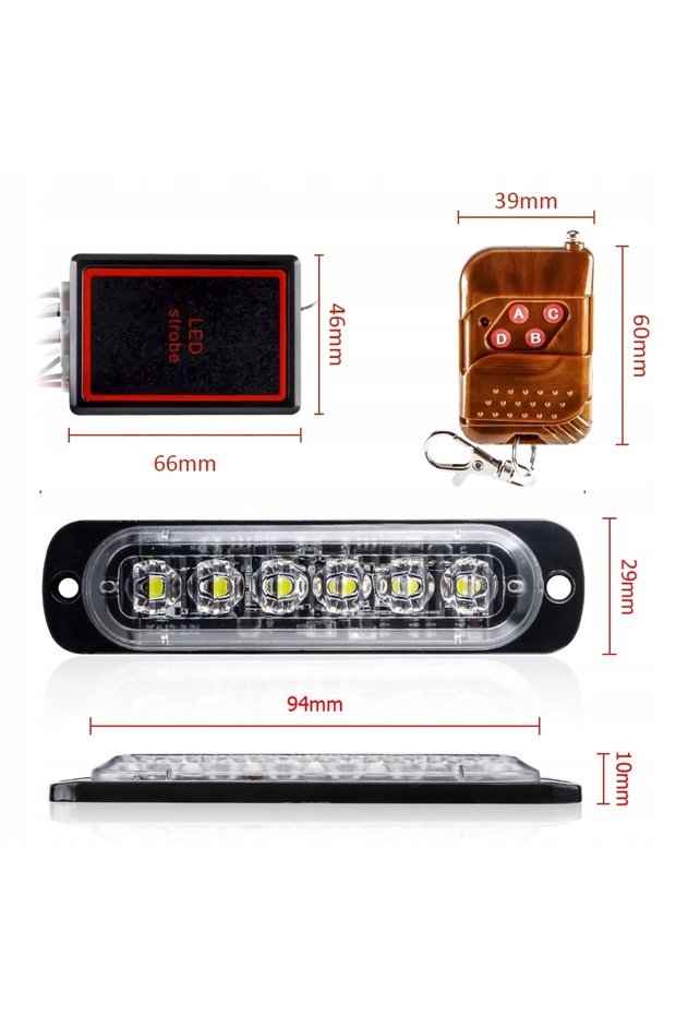 4x LED ORANGE FLASH WARNING LAMP REMOTE CONTROL STROBE PROGRAMS - 4
