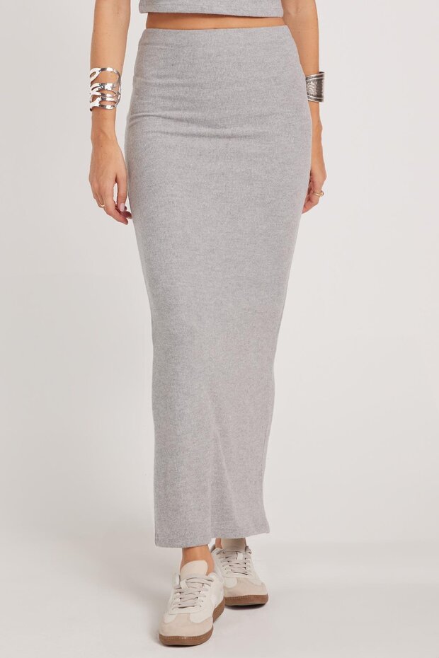 Women's Slim Fit slim fit Slit gray skirt