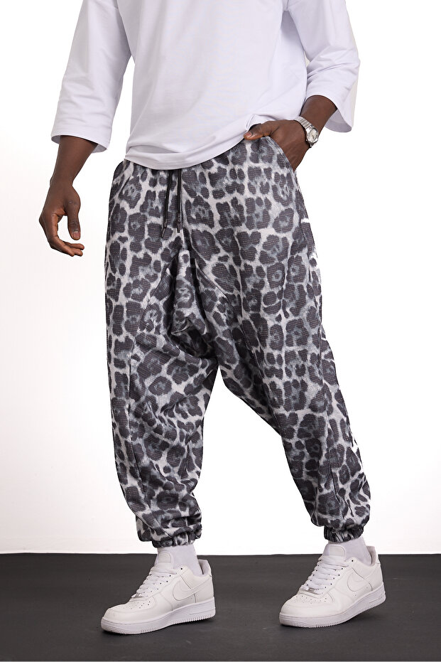 Men's Casual Patterned Pleated Shalwar with Elasticated Legs