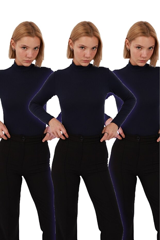 3-Piece Advantage Pack Set Women's Long Sleeve Half Turtleneck Bodysuit