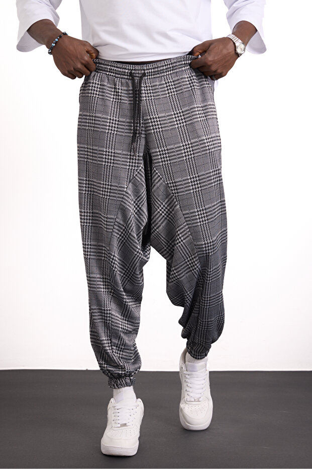 Men's Casual Patterned Pleated Shalwar with Elasticated Legs