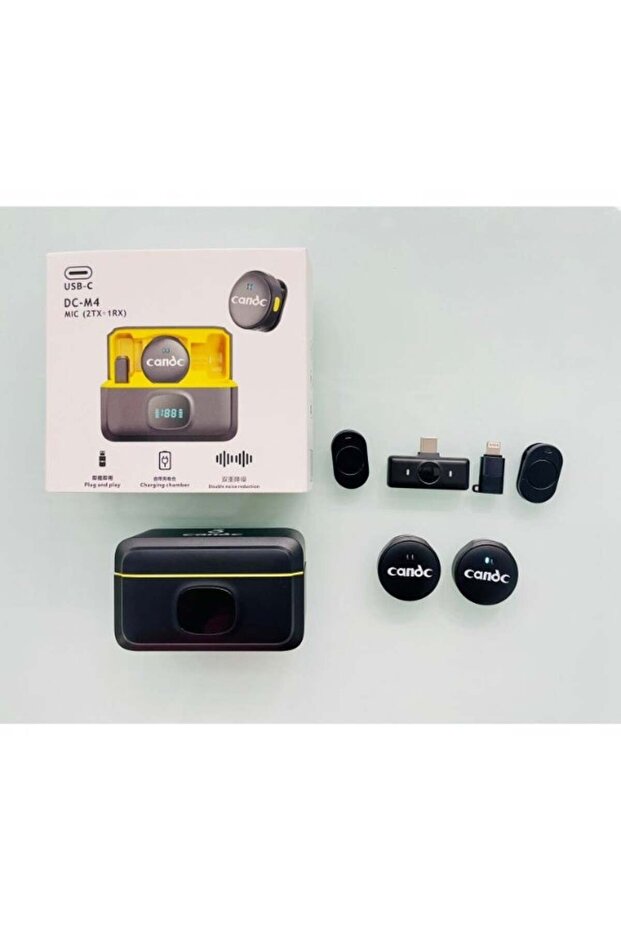 DC-M4 Wireless Microphone System with Charging Case – Dual Lavalier Mics, USB-C Receiver, 2.