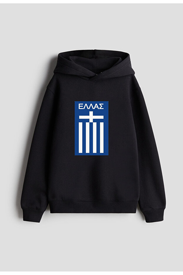 Greece Flag Printed Black Kids Men Women Hoodie Sweatshirt