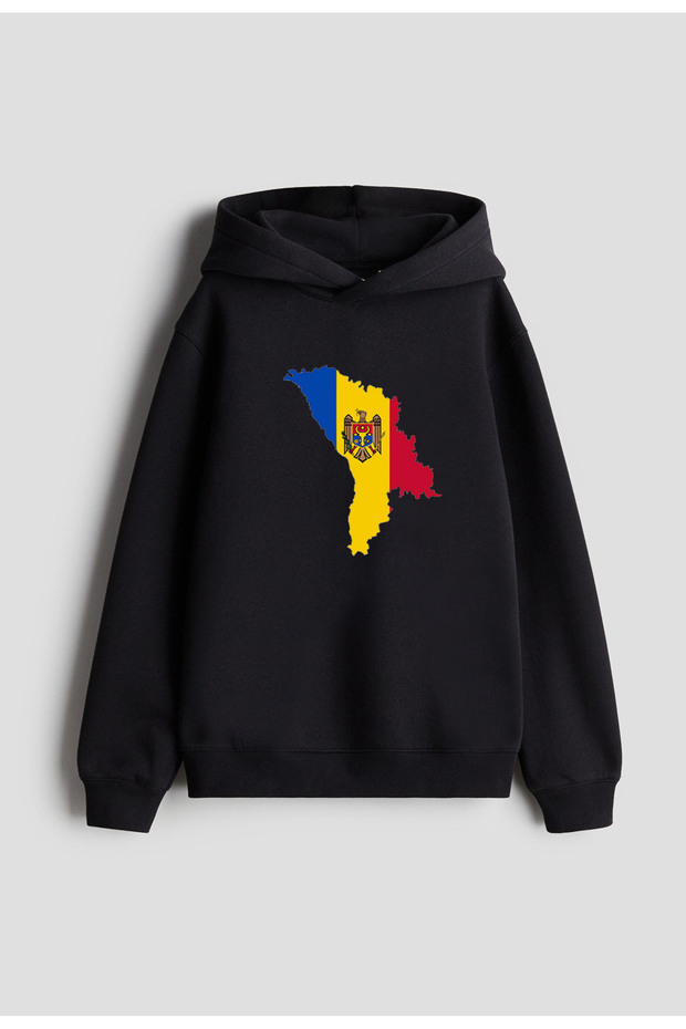 Moldova Flag Printed Black Children's Men's Women's Hooded Sweatshirt