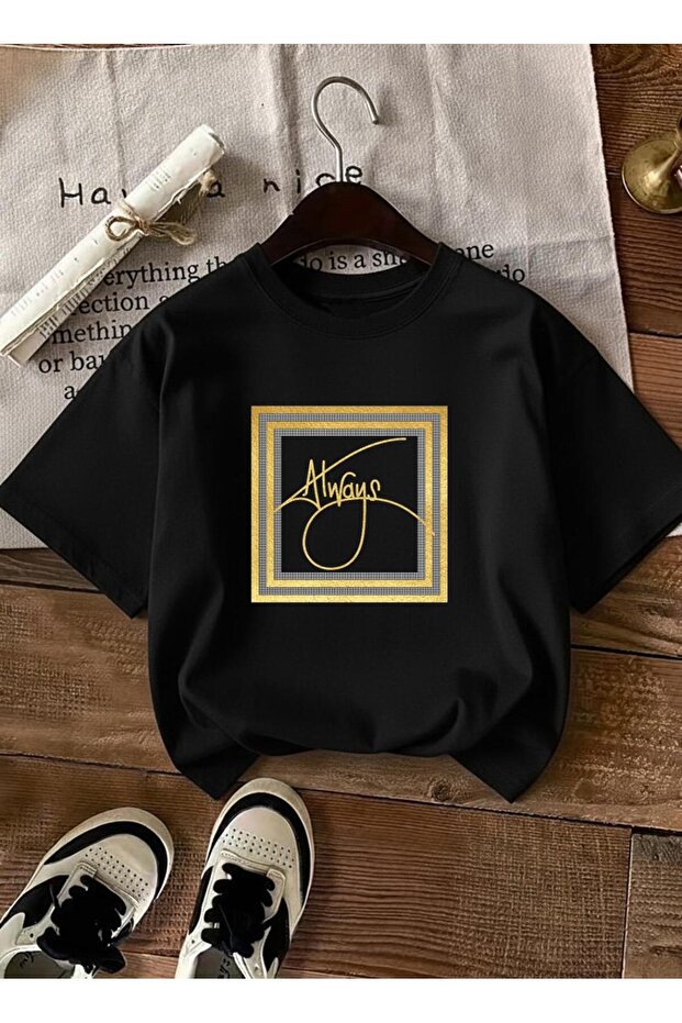 Women's Always Slogan Gold Framed Black T-Shirt