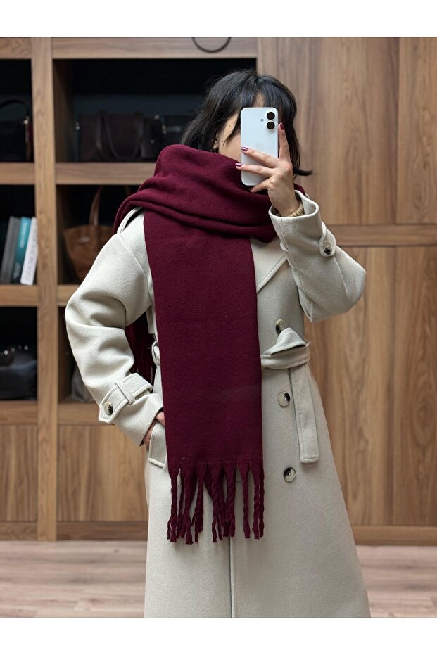 وشاح ناعم ذو شراشيب بلون واحد - 2