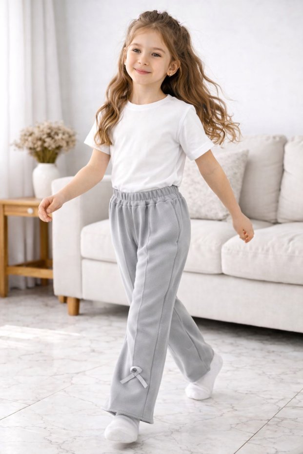 Girls' Pajamas with Flexible Ribbed Fabric Bow Detail