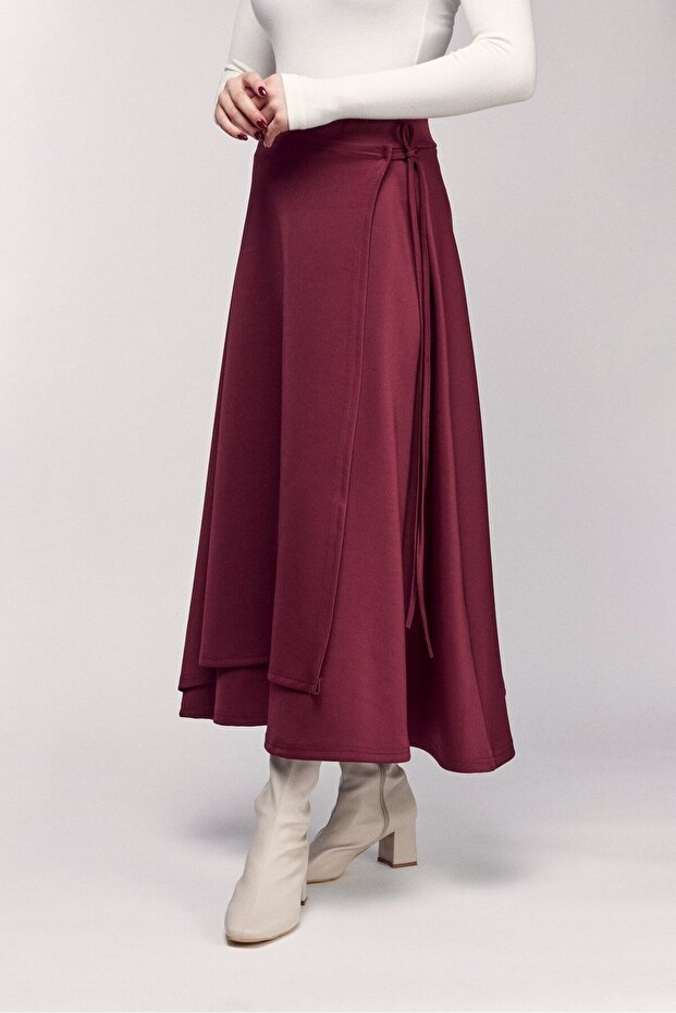 High Waist Tie-Up Layered Look Scuba Skirt