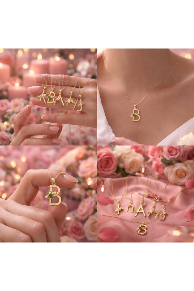 Harf Arı Figürlü Baş Harf Gümüş Kolye - 2