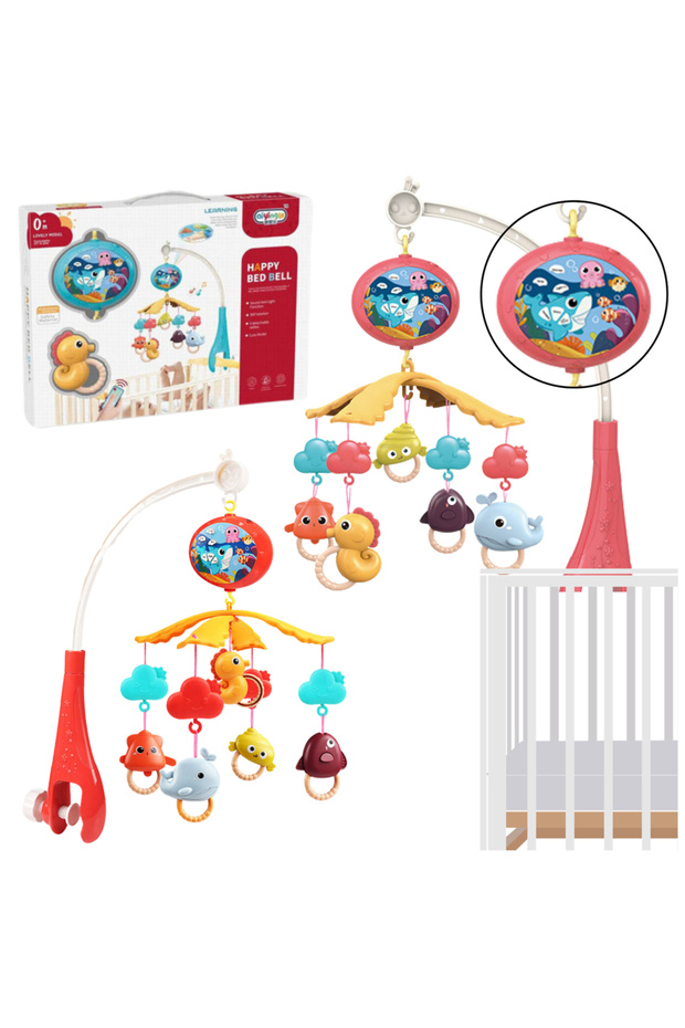 Crib Carousel with Remote Control, Projector, Sounds, Red - 1