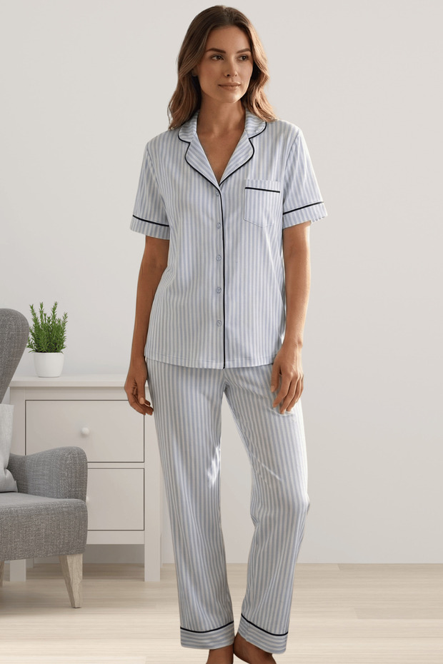 Front Buttoned Short Sleeve Cotton Women's Pajama Set
