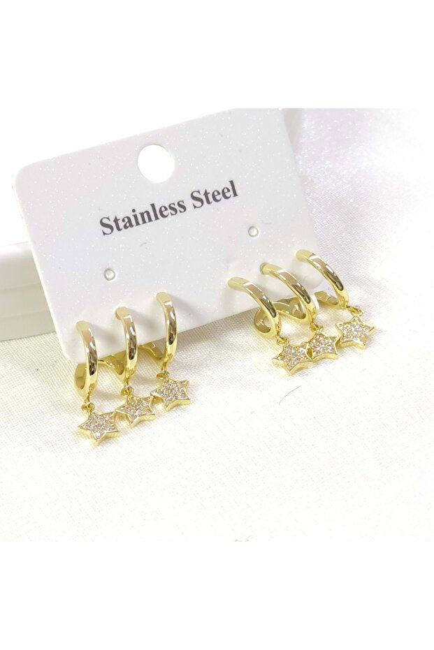 Steel Three-Pointed Star Earrings - Gold Yellow