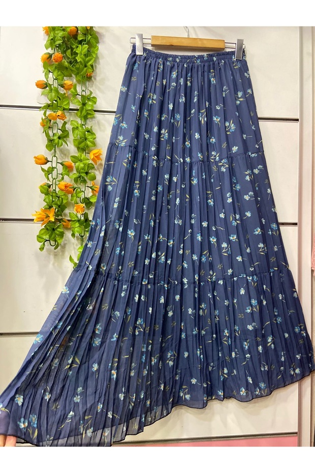 Patterned layered chiffon skirt lined