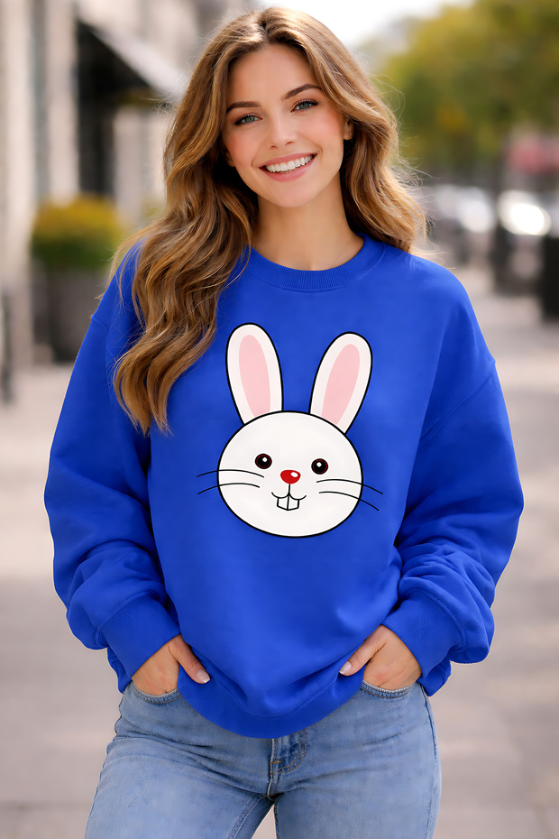 Rabbit Face Cotton Relaxed Fit Crew Neck Unisex Sweatshirt
