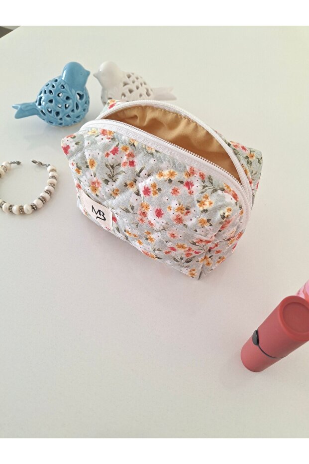 Bougainvillea Flower Patterned Makeup Bag - Pad Bag - Small Size