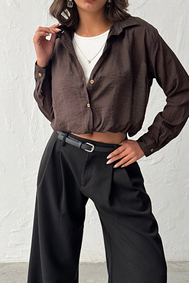 Women's brown 3-piece set: bodysuit and shirt with necklace