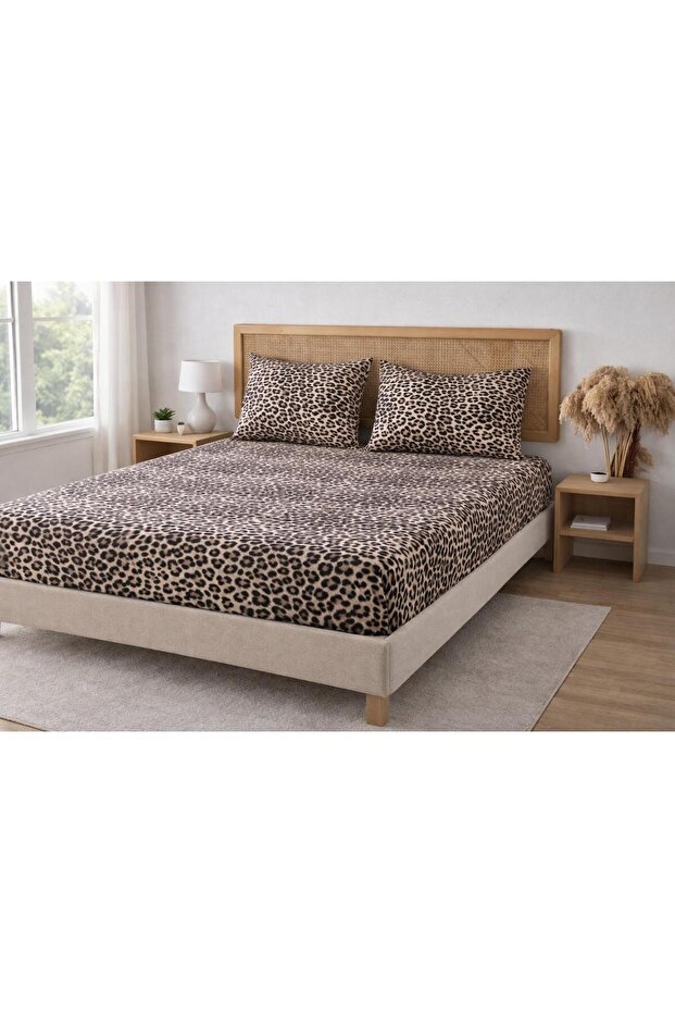 Double Ranforce Fabric Leopard Pattern Elastic Sheet Set – Breathable Soft Texture - 1