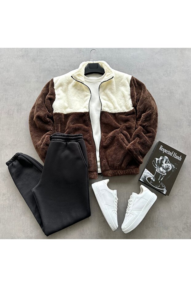 سترة رجالية من القطيفة المجزأة وبنطلون رياضي بثلاث خيوط - 1