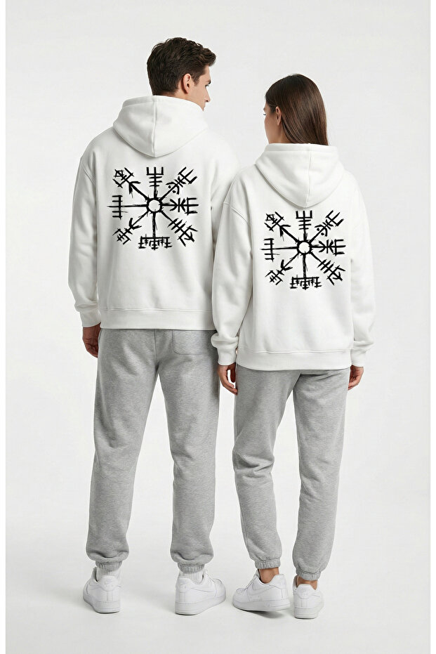 Unisex Vegvisir Compass Printed Lover Combination Oversized Hoodie Set