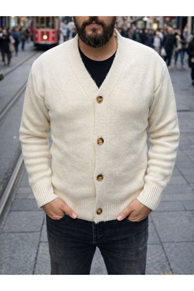 Men's Wool Blend Knitwear Cardigan Buttoned V-Neck Regular Fit