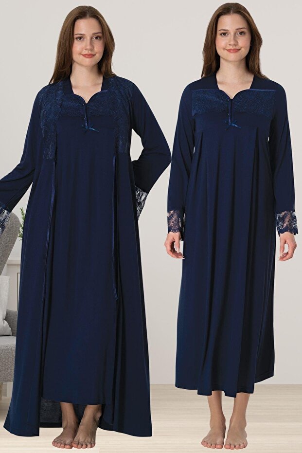 Maternity Long Sleeve Nightgown Set with Dressing Gown