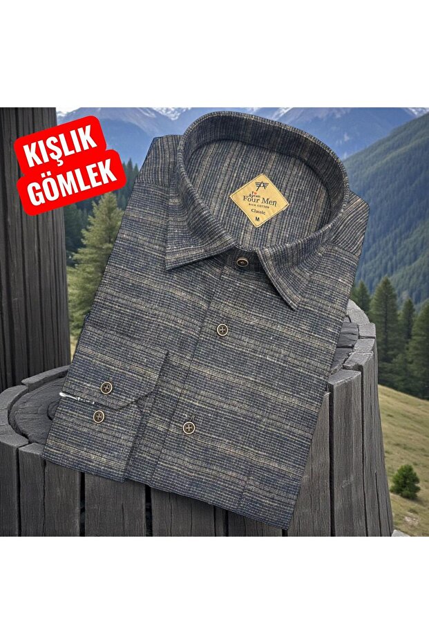 Classic 100% Cotton Long Sleeve Hidden Button Collar Winter Flannel Shirt (Regular Fit)