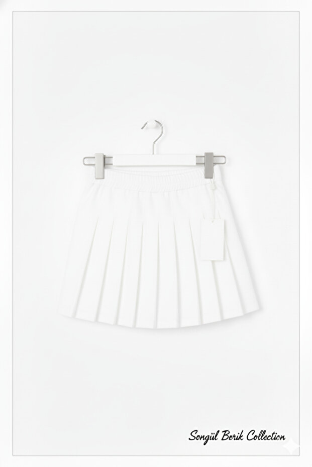 Girl's White Pleated Shorts Skirt