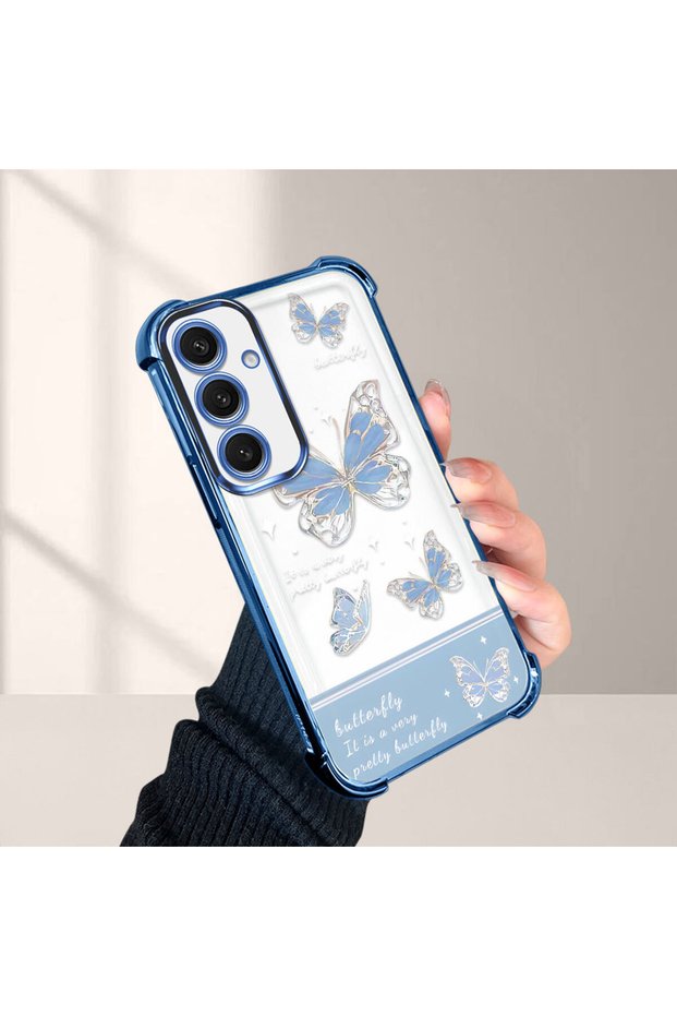 Samsung Galaxy S24 Plus Compatible Kelebek Printed Transparent Silicone Shock-Absorbing Case Stylish and Durable